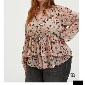 Torrid Floral Crinkle Chiffon Blouse